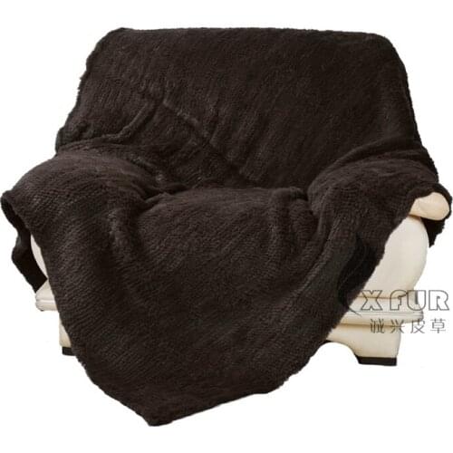 CX-D-16B 150X200CM Custom Made Hand Knitted Rabbit Fur Blanket ~ DROP SHIPPING