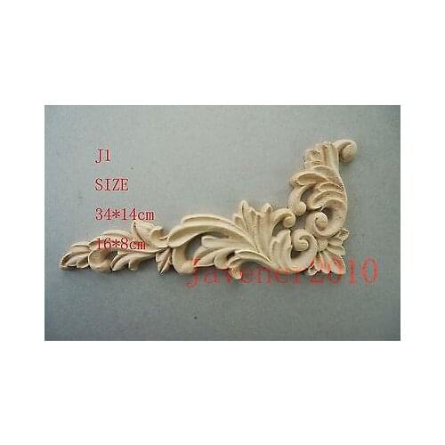 J1 -34x14cm Wood Carved Corner Onlay Applique Unpainted Frame Door Decal Working carpenter Fitment