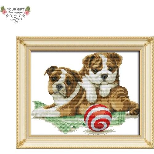 Joy Sunday D986 14CT 11CT Stamped and Counted Home Decoration Two Puppies Needlework Embroidery DIY Cross Stitch Kits