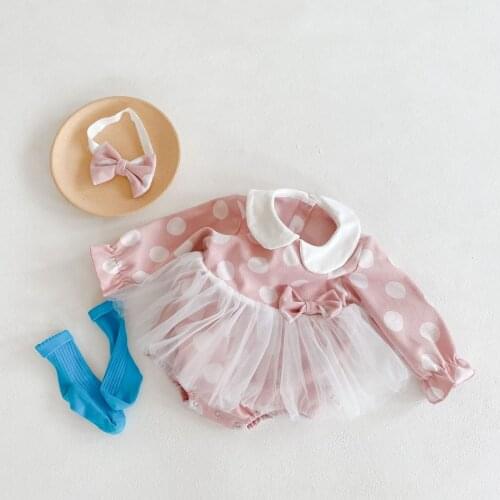 Newborn Baby Romper Girl Jumpsuits Polka Dot Baby Clothes Long Sleeve Cotton Infant Baby Jumpsuit For Girls Toddler Sunsuit Lace