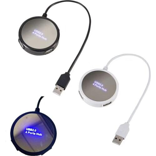 Round LED 4 Port Micro Hub 2.0 USB Splitter High Speed 480Mbps Hub