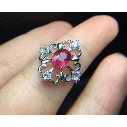 Fashion Ruby ring Free shipping Natural and real ruby 925 sterling silver Fine jewelry 6*8mm