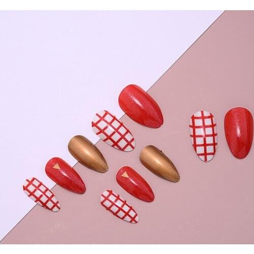 24 Pcs Coffin Nail Piece False Nails Save Time Adhesive Jelly Nail Patch Pointed Tip Manicure For Nail Salon Art Diy Nail Sticke