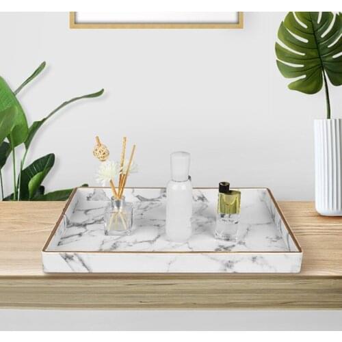 Nordic Marble Leather Food Storage Tray Dessert Fruit Plate Desktop Organizer Y1QB