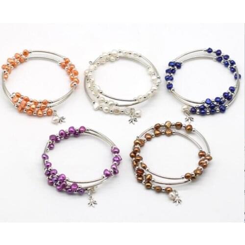 New Pearls warp bracelet 2 layers hand made nugget pearls charms bracelets 20 colors freshwater oyster pearl 5pcs/lot N155