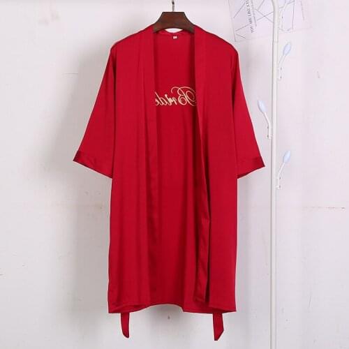 New Sexy Noble Long-Sleeved Single Gown Ladies Casual Wear Silk Pajamas Embroidered Words Bathrobe Lounge Casual Sleepwear