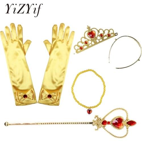 Belle Princess Cosplay Girls Dress Up Costume Accessories Gloves Tiara Wand Necklace Outfit Christmas Beauty and the Beast
