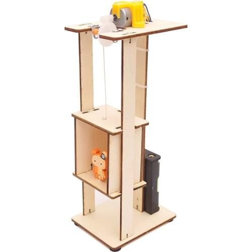 Teenager Wooden Elevator Function Principle Toys DIY Assembled Electric Lift Toys for Children Science Experiment Material Kits