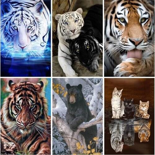 Full Round Drill 5D DIY Diamond Painting Animal Tiger Handmade Mosaic Diamond Embroidery Cross Stitch Patterns Rhinestones Arts