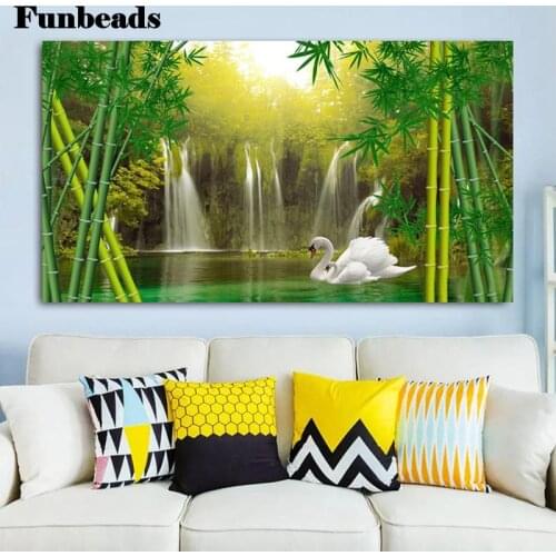 Full DIY 5D Diamond Painting Waterfall lake swan bamboo Cross Stitch Diamond Embroidery Rhinestones Mosaic Decor Picture FF577