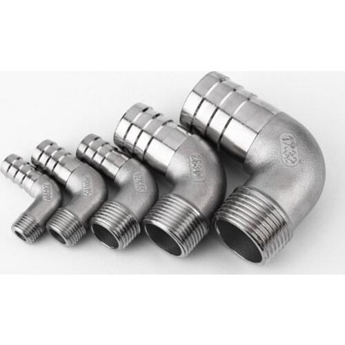 Right Angle Pagoda Elbow 90 Degrees 1/4 1/2 1" BSPT Male x Hosetail Barb Connector 304 Stainless Steel Water Heating Accessories