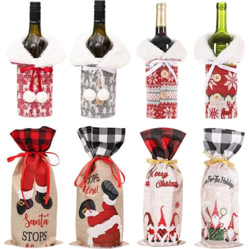 Christmas Decorations Christmas Gift Bags Holder Santa Claus Wine Bottle Cover Xmas Home Dinner Party Table Decors New Year 2022