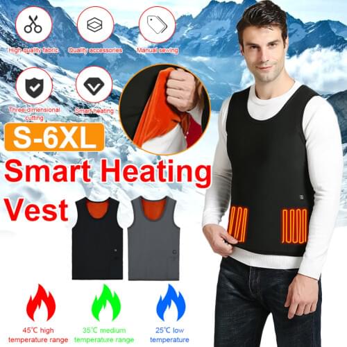 S-6XL Smart Electric Heated Vest Winter Inner Fleece Soft Heating Jacket Thermal Underwear 3 Levels Adjustment Winter Suitable