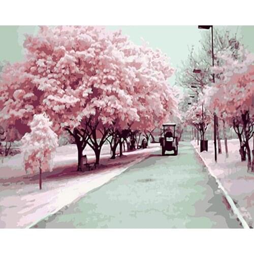 Cartoon Cherry blossom Acrylic Paint By Numbers DIY Craft Kits For Adults Handmade On Canvas Framed Coloring By Number Decor Art