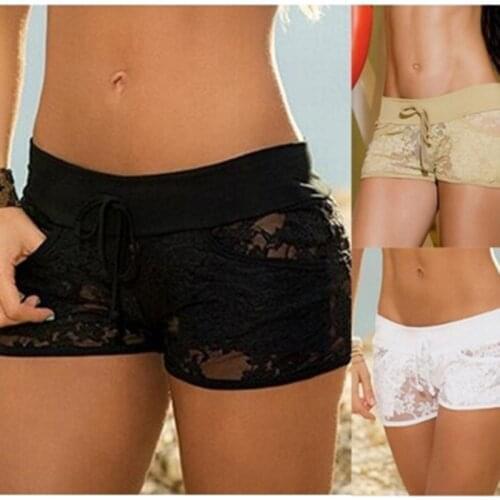 Hot Selling Sexy Women Lace Hollow Out Shorts Summer Elastic Waist Panty Sexy Control Shorts Exotic Boyshorts Transparent