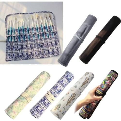 Floral pattern Roll-up Pencil Bag ，20 Holder Case Artist Paint Organizer Pouch