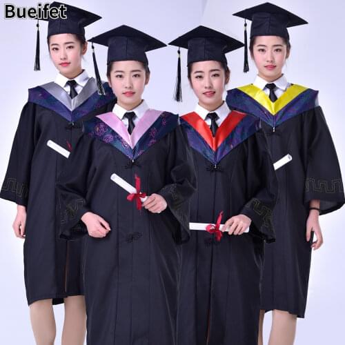 High Quality School Uniform for Girls Graduation Gown University Cap with Tassel Academic Dress Uniforme Scolaire