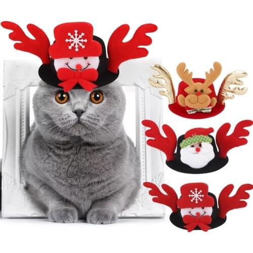 Funny Cat Hat Elk Santa Snowman Pet Dog Party Hat For Cat Costume Christmas Dressing Up Cat Party Costume Cap for Cats Dogs