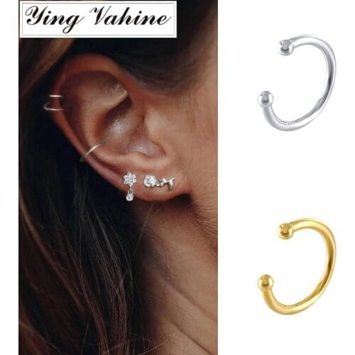 Ying Vahine New 1pcs 100% 925 Sterling Silver Simple Glossy Ear Cuff Clip Earrings for Women
