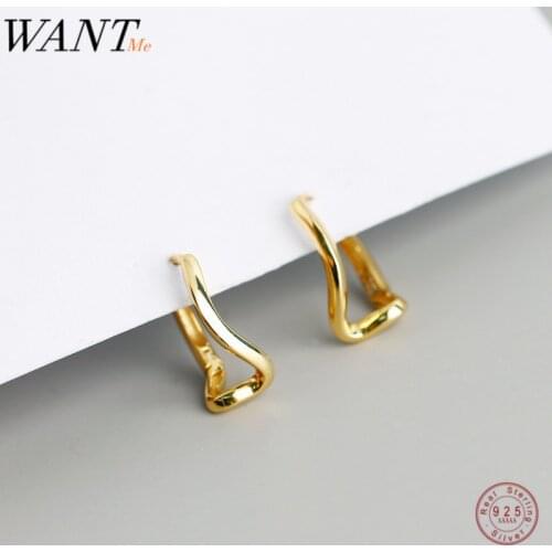 WANTME New Trendy Genuine 100% 925 Sterling Silver Minimalist Irregular Geometric Stud Earrings for Women Punk Hip hop Jewelry