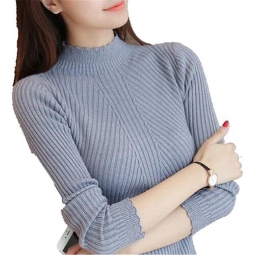 Women Autumn Winter Knitted Sweaters Korean Slim Ribbed Jumper 2021 Casual Solid Long Sleeve Turtleneck Pullover Tops