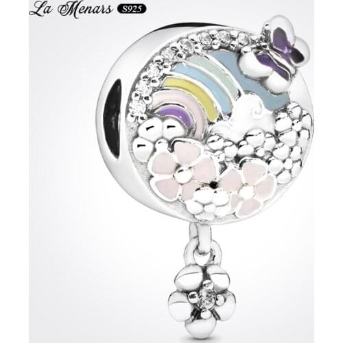 La Menars New Rainbow Dangle Fit Original Pandora Charm Bracelet Genuine 925 Sterling Silver For Women Jewelry DIY Making