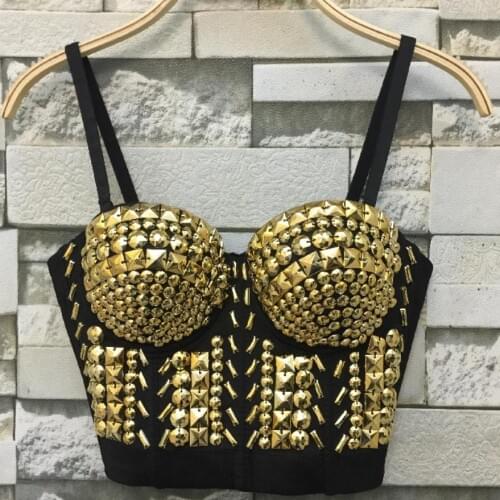 Golden beading sexy High-end Hand-made Pearls Jewel Diamond Bralet Womens Bustier Bra Cropped Top Vest Plus Size w1858
