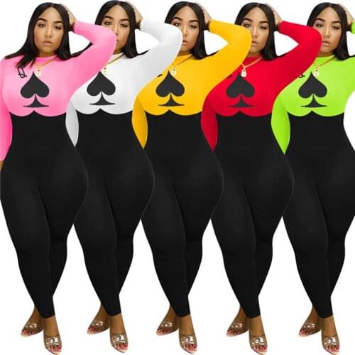 Women Fashion Printed Wrap Jumpsuit Crew Neck Long Sleeve Color Block Long Romper Pants 2020 Sexy Autumn Spring Skinny Bodysuit