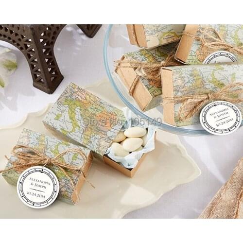 100 Pieces/Lot) Wedding gift box of "Around the World" Map Favor Box for wedding decoration and Party favor candy box