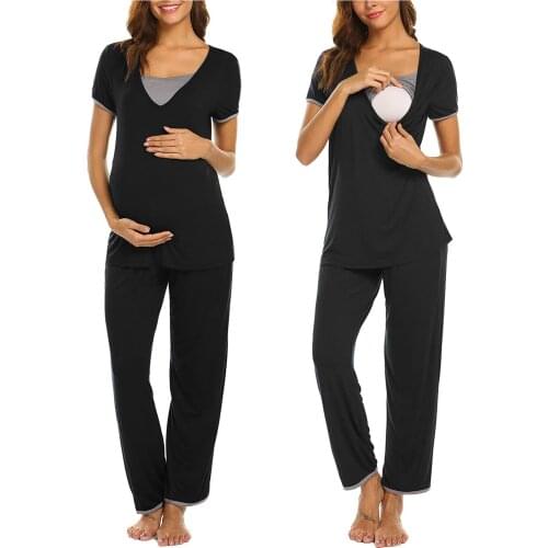 2021 Women Maternity Pajamas Sleepwear Sets Short Sleeve Breastfeeding Pregnancy Nursing Pajamas Two-piece home service