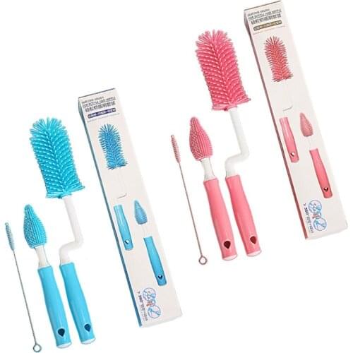 3pcs Silicone Bottle Brush 360 Degree Rotation Baby Pacifier Cup Nipple Cleaning Brushes Set