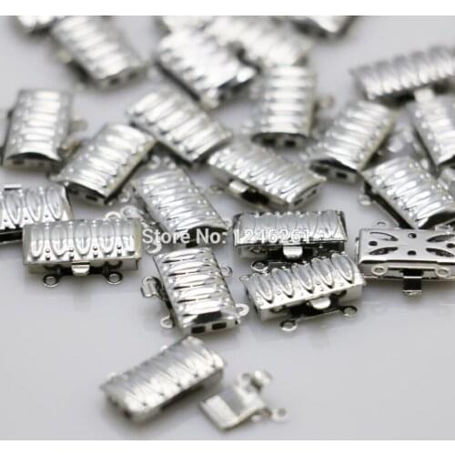 10PCS Silver-Planted stripe Rectangle 2row Fittings For Accessory Button For Bracelet Necklace Making Machining Metal Part Clasp