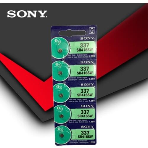 5pc Sony 100% Original 337 SR416SW 1.55V Silver Oxide Watch Battery SR416SW 337 Button Coin Cell MADE IN JAPAN