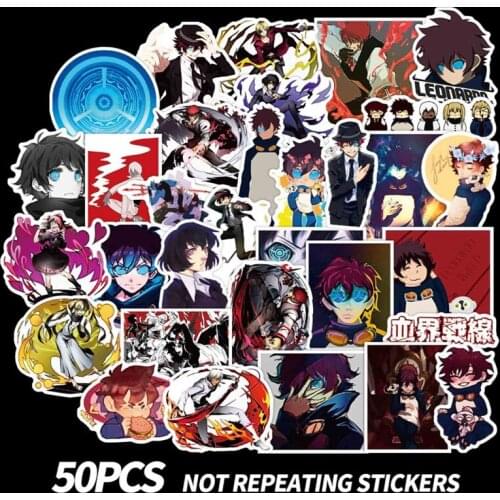 50Pcs/Set Blood Blockade Battlefront HD Stickers Japanese Anime Sticker for Decal on Guitar Suitcase Laptop Phone Fridge Car