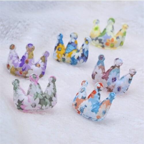 60Pcs/Lot 4*3.3CM Print Flower Fabric Crown Padded Appliques For DIY Handmade Children Hair Clip Accessories Clothes Patches