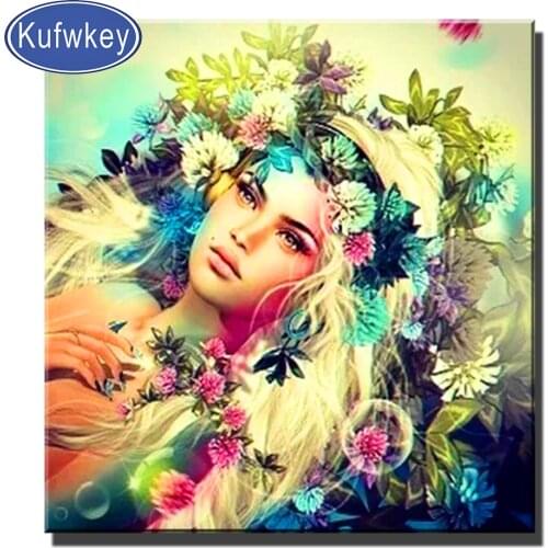 5D DIY Diamond Painting Flowers Woman 3d Cross Stitch Kit Full Drill Embroidery Mosaic Portrait Art Picture of Rhinestones