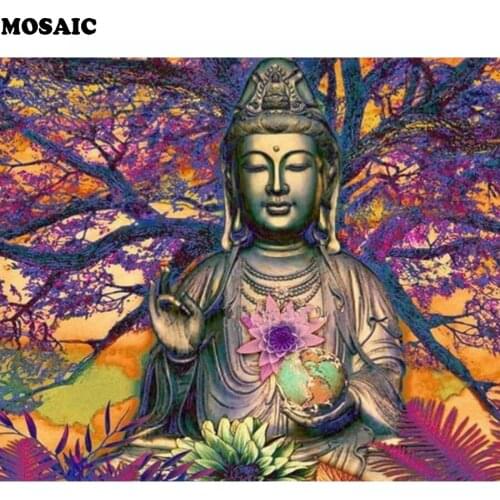 5D DIY Diamond Embroidery Religious lotus Buddha Statue Diamond Painting Full Drill Cross Stitch Mosaic Decoration