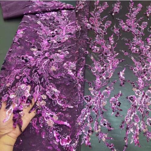 African tulle lace fabric with beads and sequins SYJ-628886 high quality nigerian lace fabric for women dress