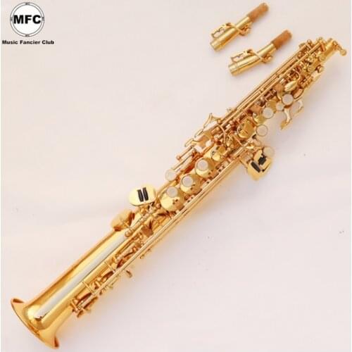 Free Shipping DHL Brand New MFC Straight Soprano Saxophone Mouthpiece Professional Gold Lacquered With Case Sax