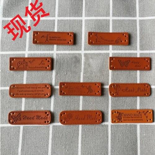 Free shipping 20pcs/lot Hand Made Labels for Clothes PU Leather labels Hand Made Tags Jeans Bags Shoes Sewing Accessories