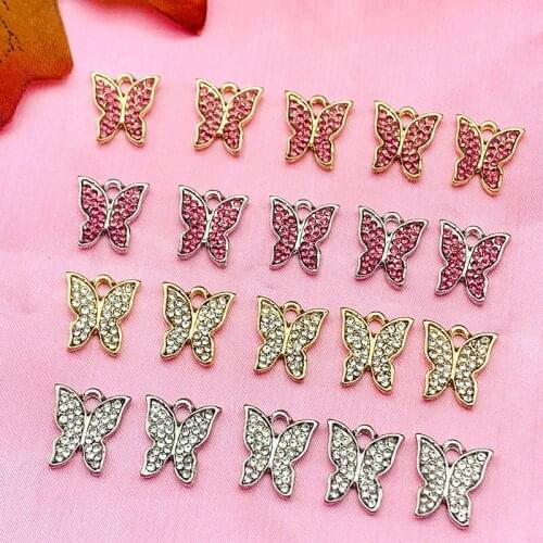 10pcs/lot Mix Shiny Butterfly Rhinestone Charms Accessories For Making DIY Earrings Necklace Pendant Bracelet Jewelry Wholesale