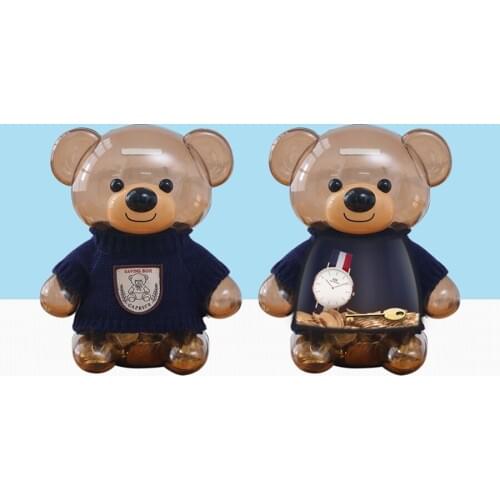 Large Plastic Piggy Bank Clear Bear Euro Coin Holder Deposit Box Childrens Money Saving Bank Conta Monete ATM Machine 60KOA52