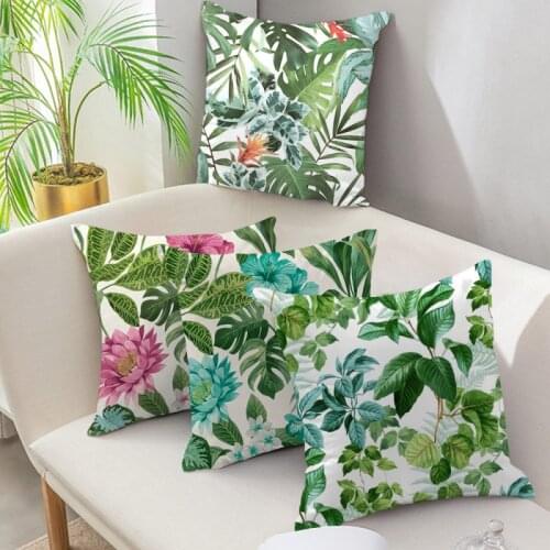 Fuwatacchi Palm Leaves Photo Cushion Cover Green Plant Flower Leaf Pillow case For Home Sofa Chair Decor Throw Pillowcase New