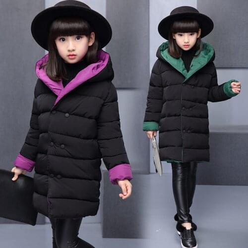 Girls Two Sides Wear Jacket Winter Coat for Girls Hooded Kids Thick Clothes Child Warm Thermal Outerwear Cotton Padded Coats