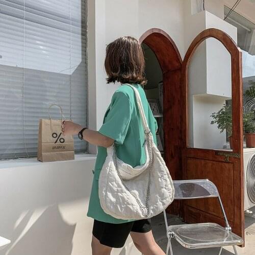Designer Chain Crossbody Bag Ruched Padded Down Cotton Shopper Bag Big 2022 Casual Canvas Quilted Large Tote Women Shoulder Bags