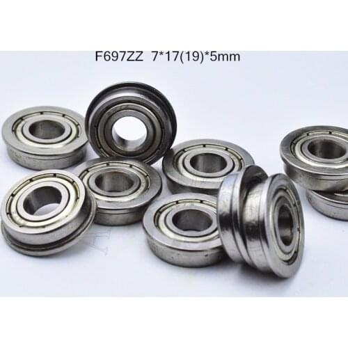 F697zz 7*17(19)*5mm 10pieces Flange bearing 697 697zz metal sealed free shipping ABEC-5 chrome steel miniature bearings hardware