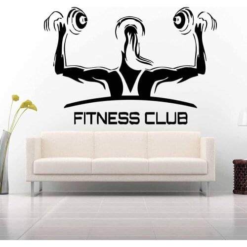 Fitness Club Logo Wall Decal Girl Woman Training Sport Barbell Workout Gym Interior Decal Door Window Vinyl Stickers Mural E194