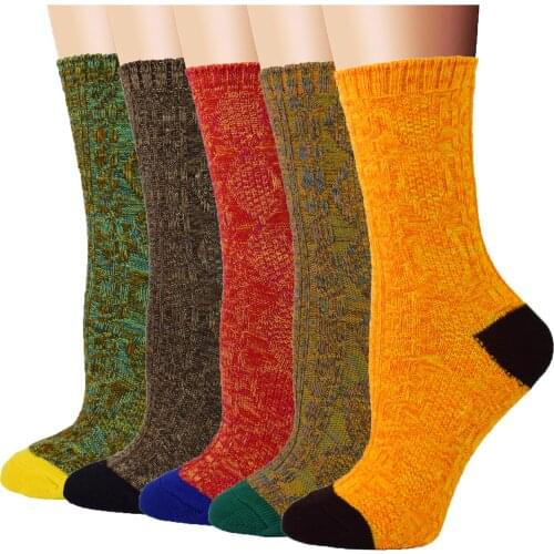 Retro Ethnic Style Cotton Socks for Women Vintage Warm Knit Striped Pile Crew Cut Girl Boot Socks Casual