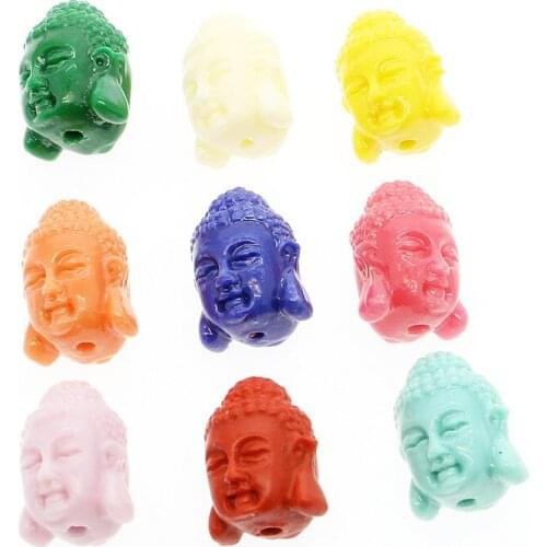 10pcs Mixed Color Artificial Coral Beads Carved Double-sided Buddha Head for DIY Necklace Bracelet Earrings Jewelry Accessories