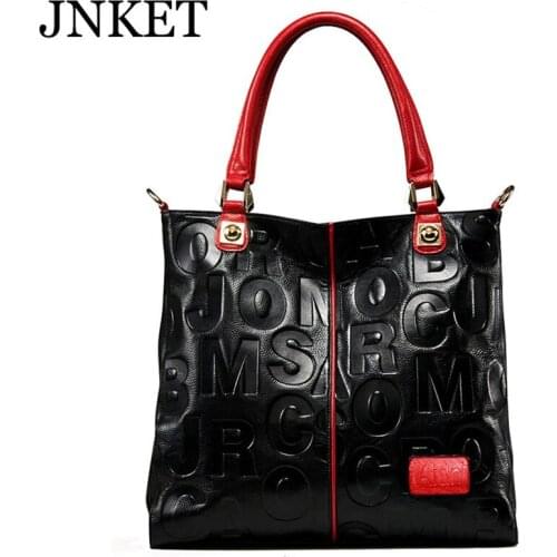 JNKET New Women Cowhide Handbag Casual Shoulder Bag Letter Sling Bag Large Capacity Tote Bags